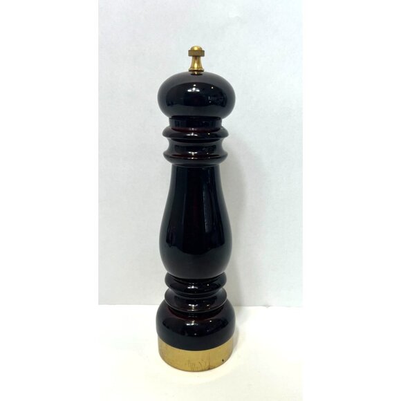 Vintage Italian Pepper Grinder Tall Wood & Brass Design 11.5" High - Picture 1 of 10